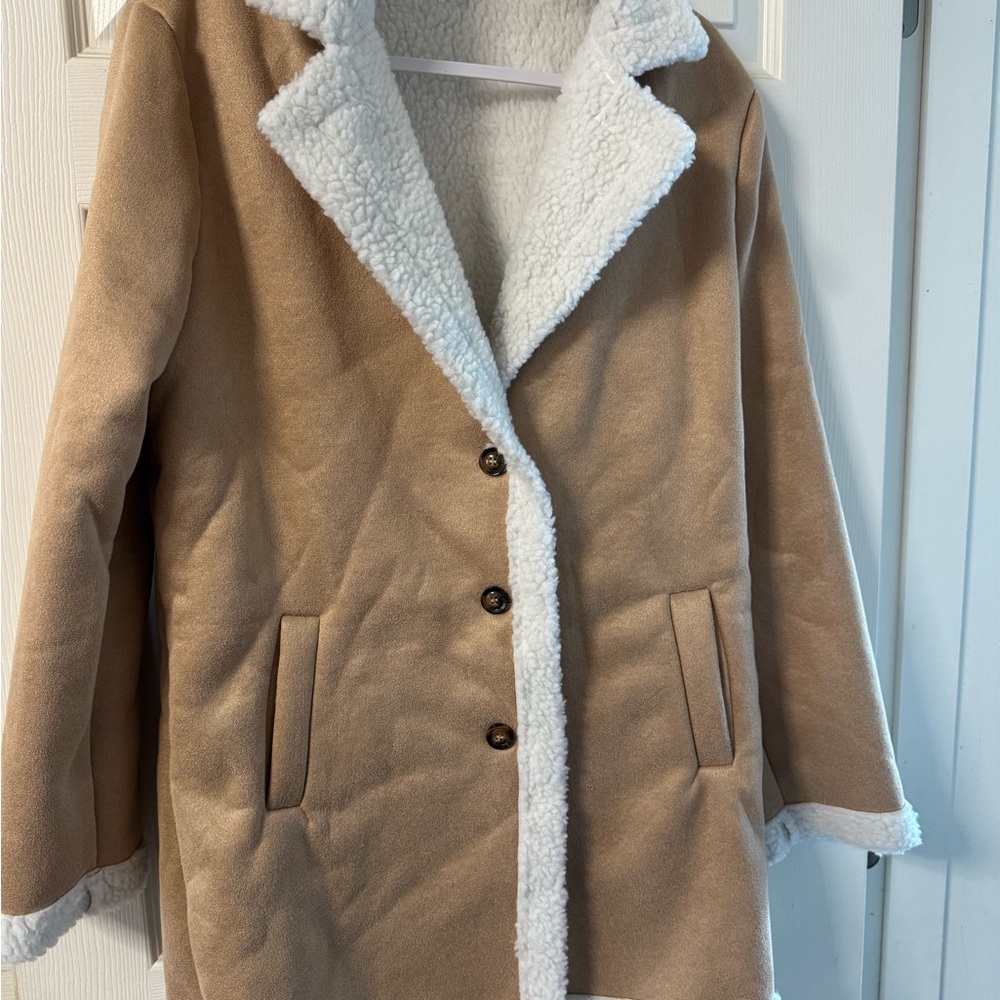 SHEIN Tan Teddy Jacket with White Lining